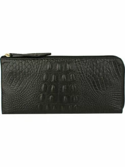 Scully Embossed Croco Leather Zip Wallet Black