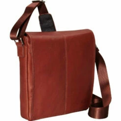 Mancini Leather Goods Messenger Style Unisex Tablet Bag Cognac